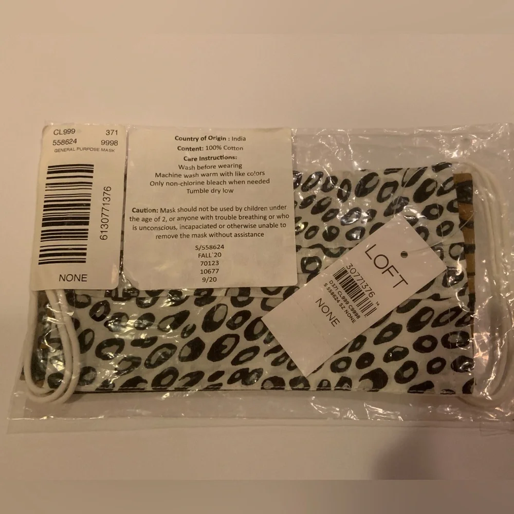 Loft 3 Pack Cotton Face Masks NWT